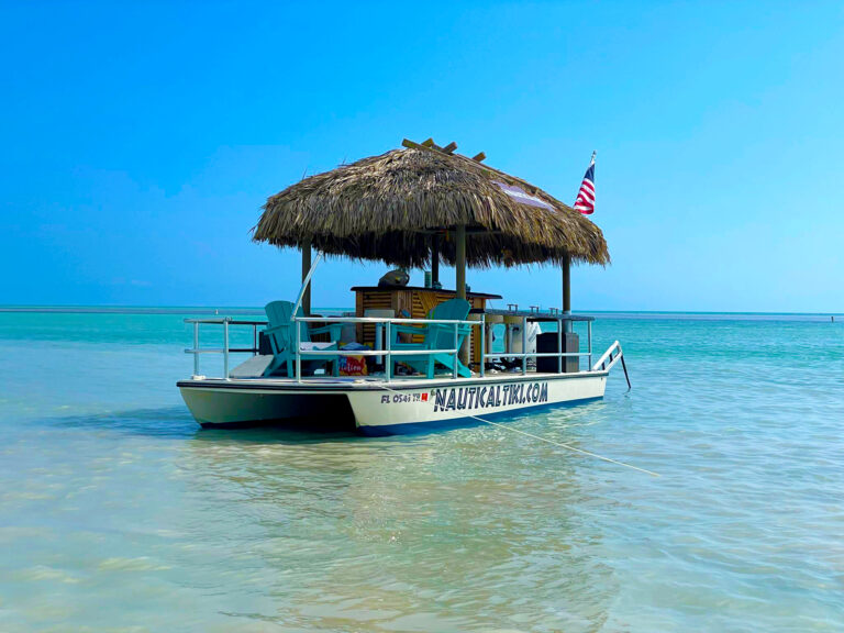 Nautical Tiki boat in beautiful waters.